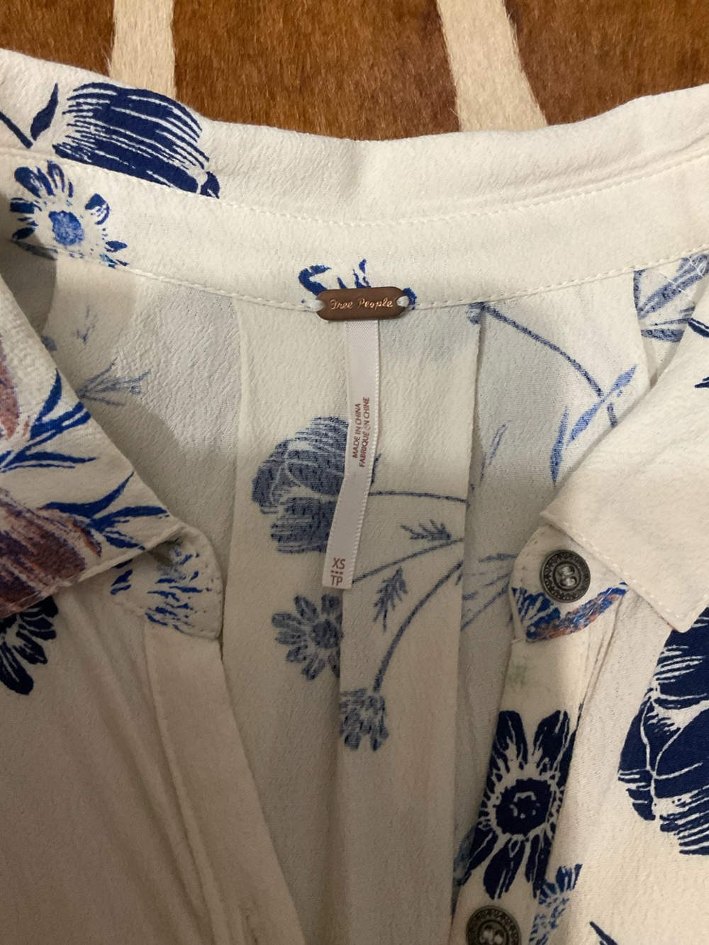 Free People Floral Print Button Down Drawstring Waist Mini Dress Size XS - Picture 7 of 7